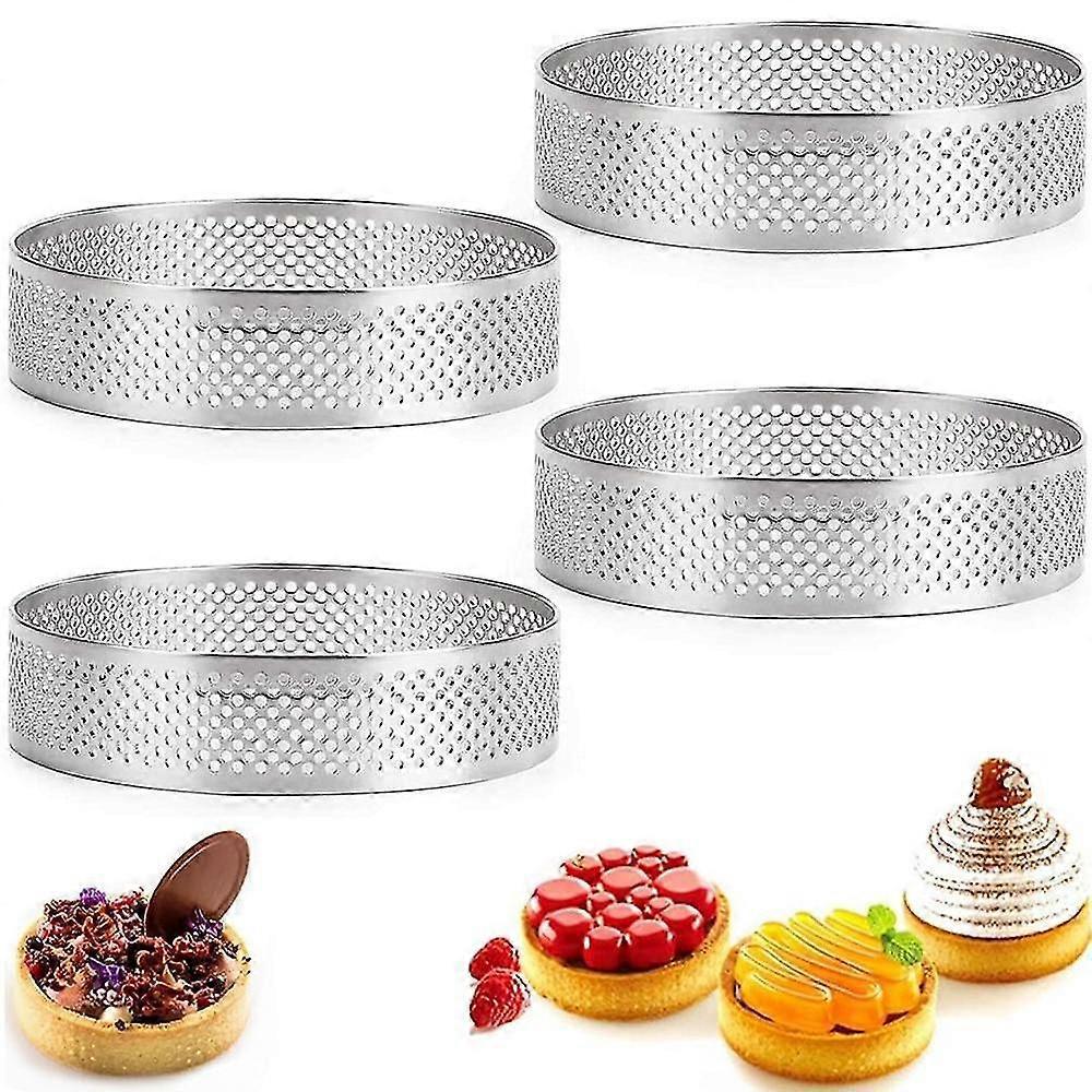 Runder Tartering, Französische Dessertform Aus Edelstahl Mit Perforation Für Obstkuchen, Quiche, Kuchen, Mousse, Küchenbackform-2pcs-7cm