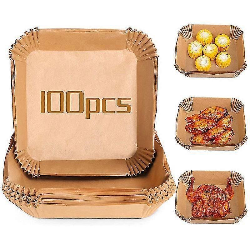 100 Stück Einweg-backpapiereinlagen Für Heißluftfritteusen, Ölbeständige Papiertabletts, Antihaftbeschichtete Backmatten, Quadratisches Zubehör Für Heißluftfritteusen-20cm-100pcs