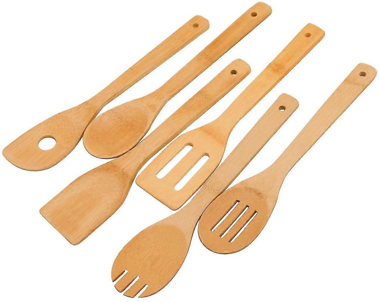 Kochutensilien-set Aus Holzlöffeln – 6-teilige Bambus-küchenspatel Für Antihaftbeschichtetes Kochgeschirr Als Einzugsgeschenk