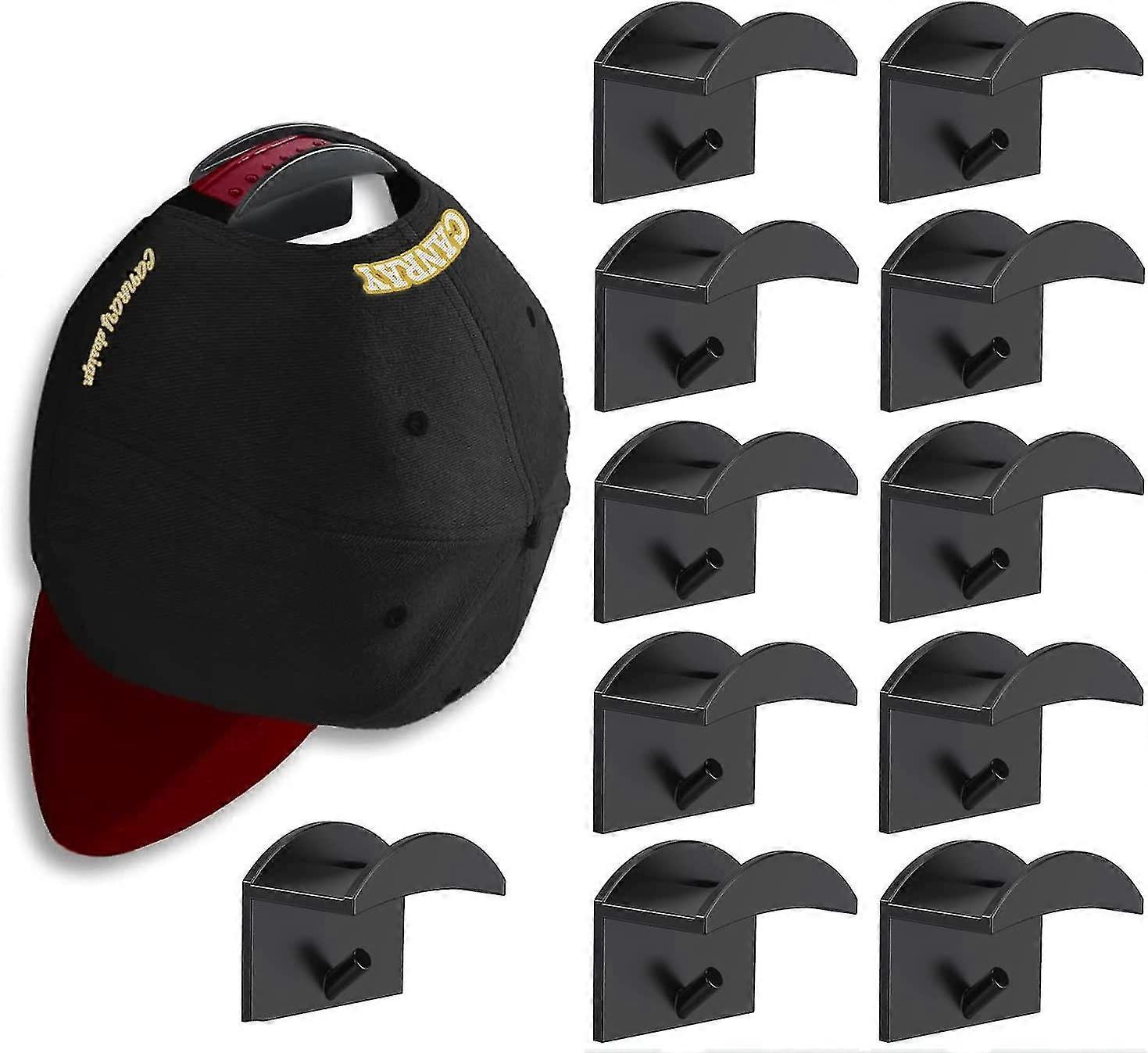 10-teiliger Hutaufhänger-organizer, Kappen-organizer, Wand-baseballkappenhalter, Weiß (d-583-a)-black