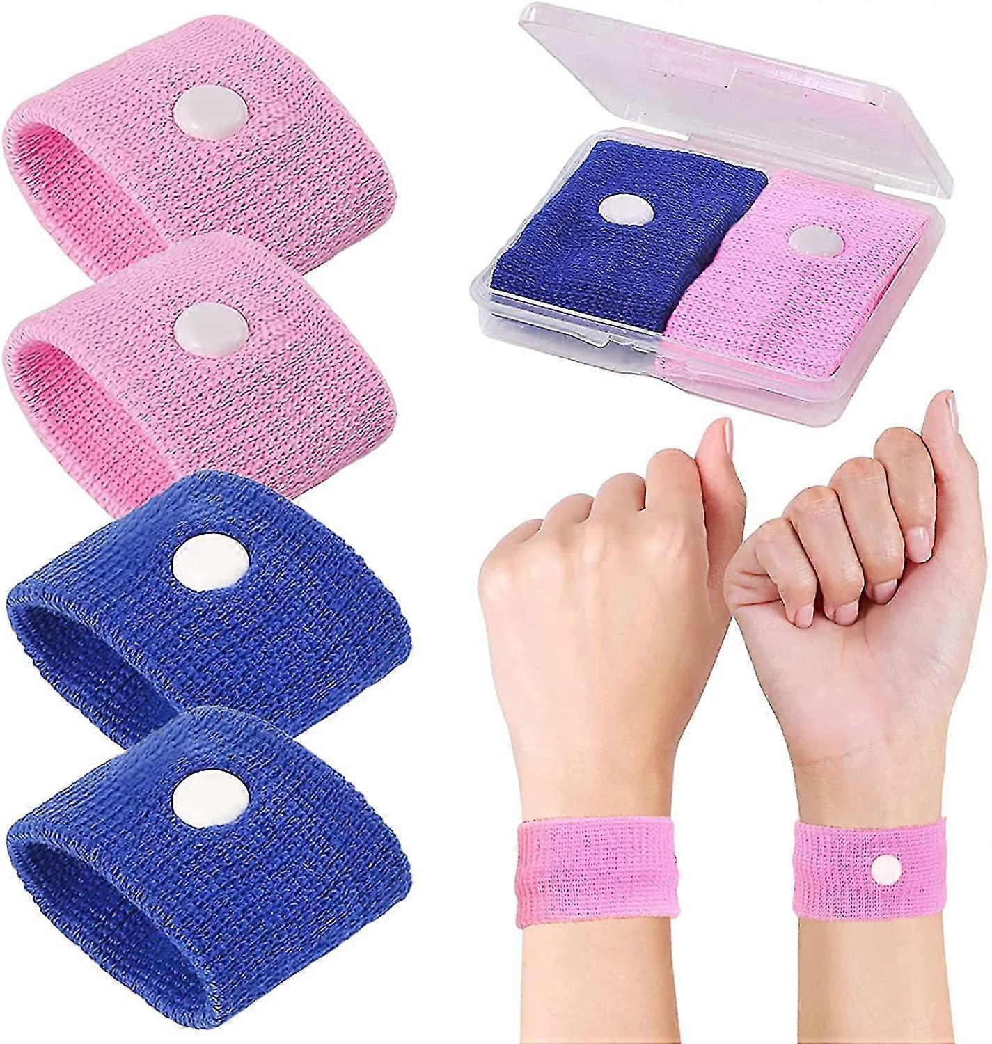 2 Paar Reiseübelkeitsarmbänder Für Kinder, Anti-übelkeits-armbänder, Autokrankheitsarmbänder, Rosa + Blau