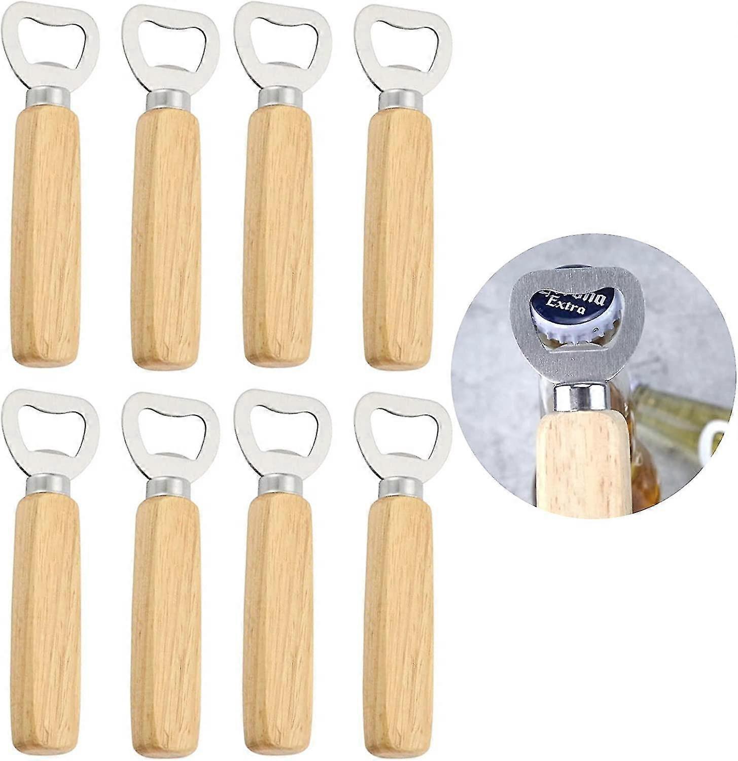 8-teiliger Flaschenöffner Mit Holzgriff Aus Edelstahl Für Bierflaschen, Geeignet Für Haushalt Und Küche.