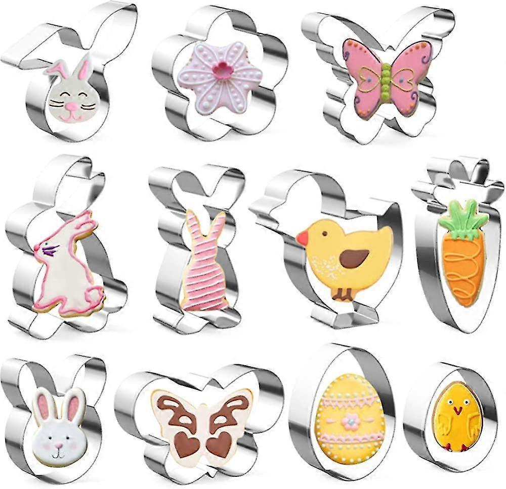Oster-ausstechformen-set, 11-teilig, Aus Edelstahl: Hase, Kaninchenkopf, Kaninchenohr, Springender Hase, Osterei, Blume, Karotte, Küken Und B