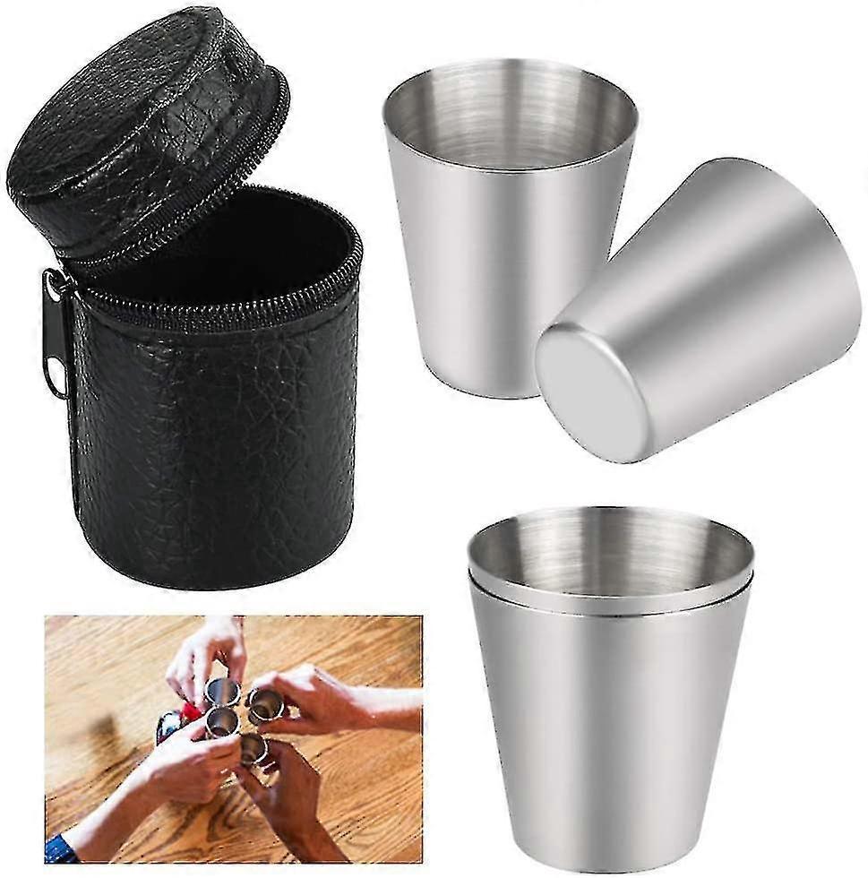 30 Ml Edelstahl-weinglas Für Den Außenbereich, Dickwandig, Mit Pu-leder-bechertasche