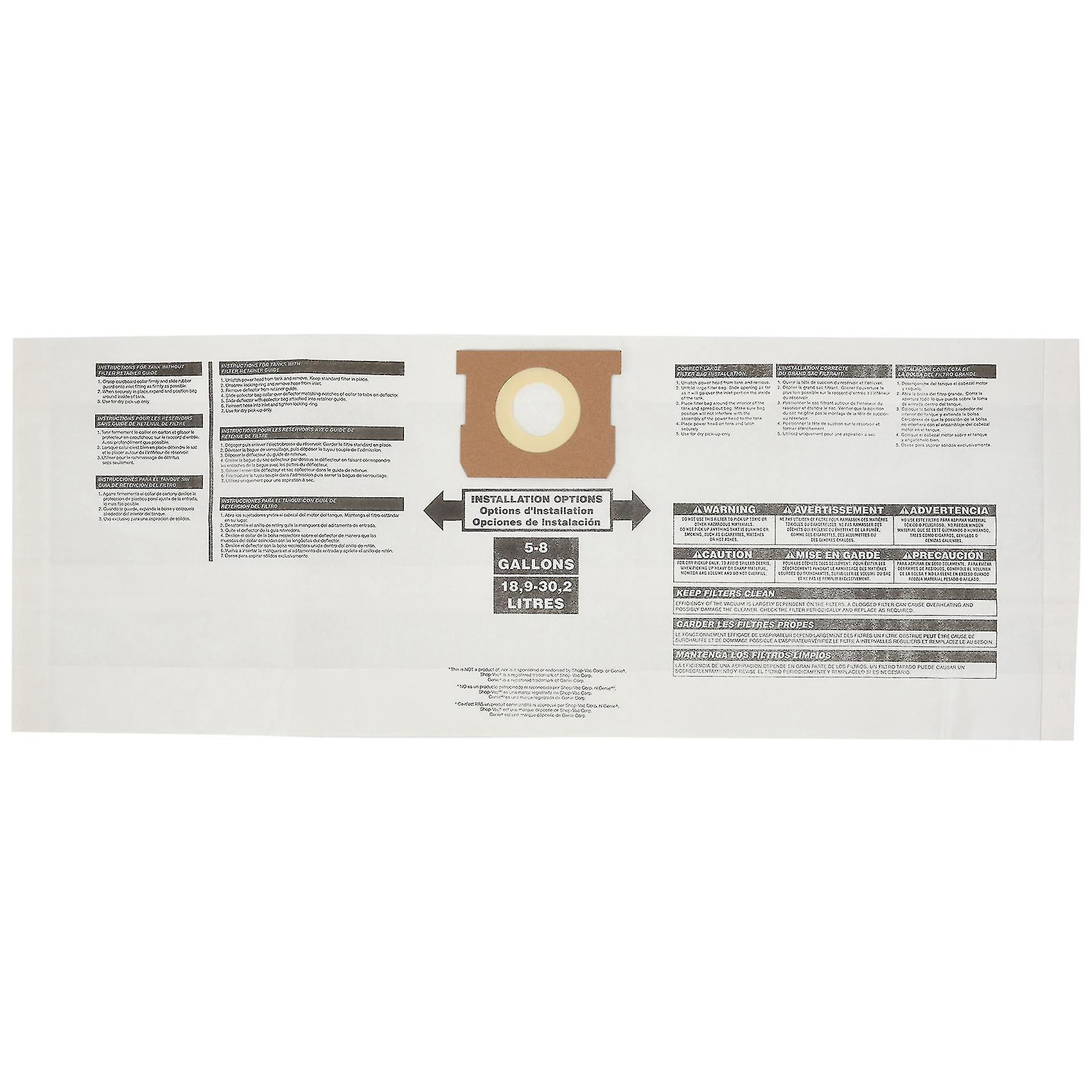 Trockenstaubbeutel Für 5- Bis 8-gallonen-staubsauger (für Shop Vac 90661 9066100)
