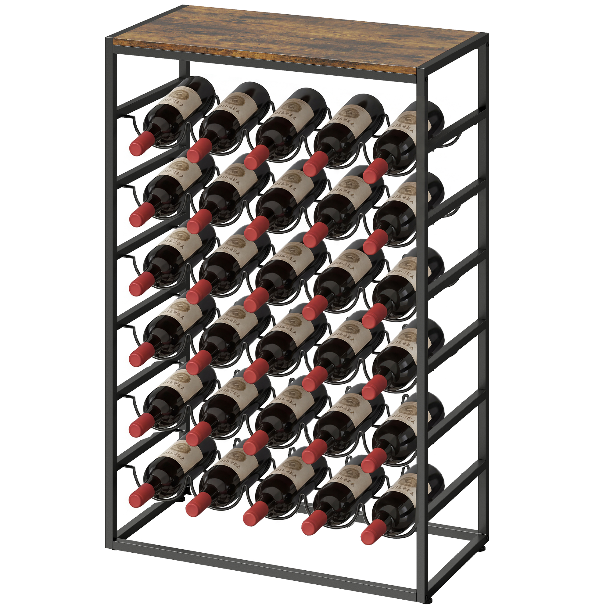 Weinkeller Für 30 Flaschen, Freistehendes Metallregal, Flaschenaufbewahrung 59 X 30 X 88,5 Cm, Rustikales Braun