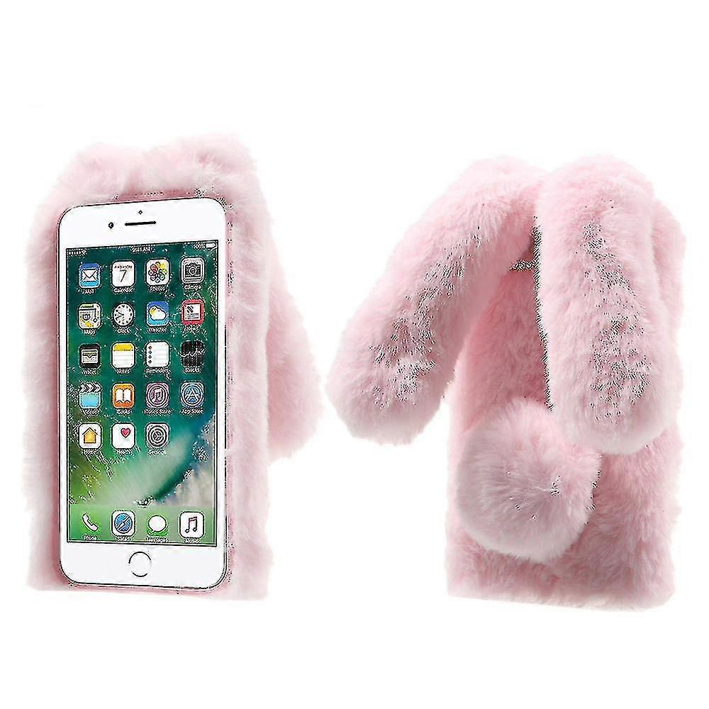 Handyhülle Aus Tpu In Hasenform Mit Warmem Fellbezug Für Iphone Se (2020)/se (2022)/8/7 (4,7 Zoll) – Weiß-pink