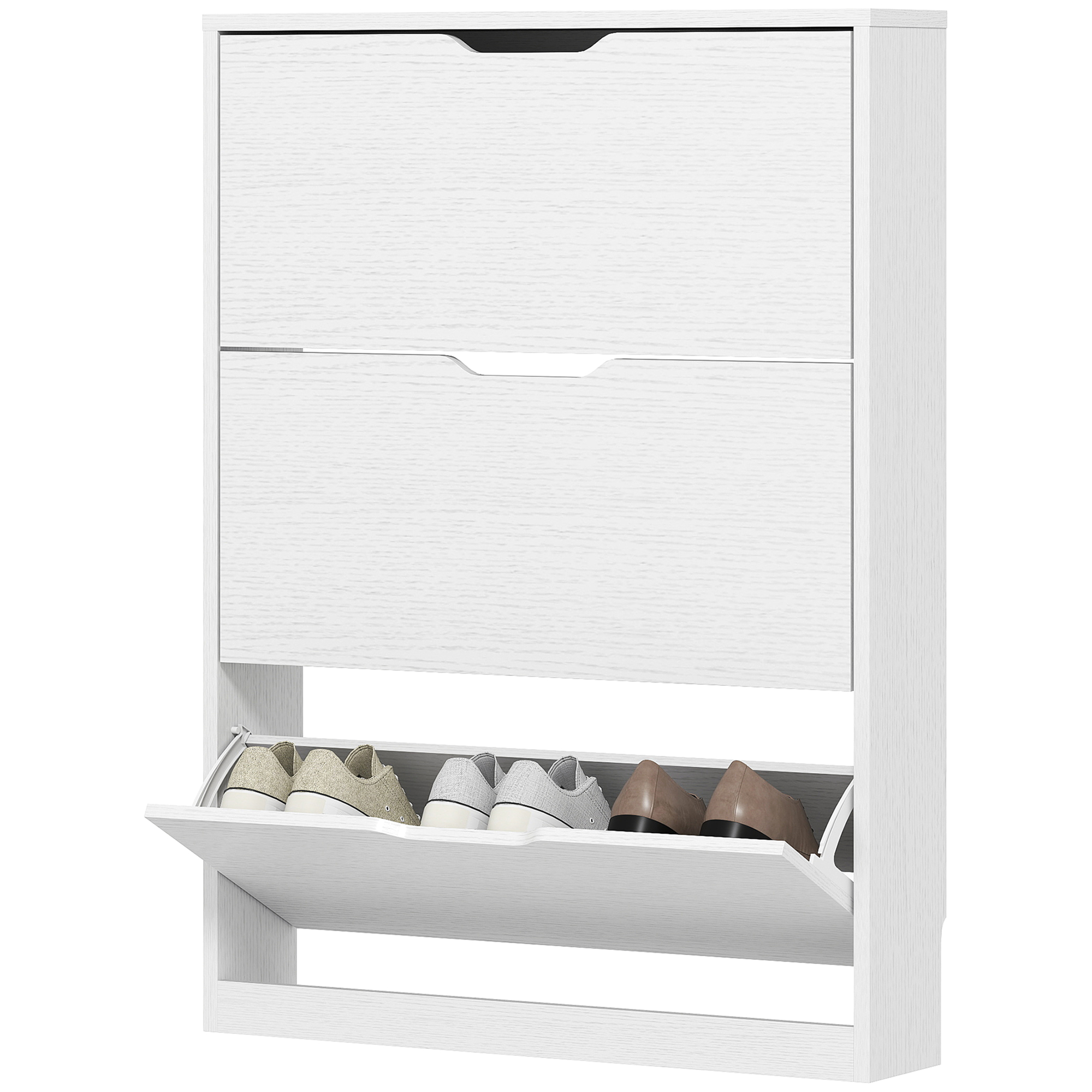 Schuhschrank Mit 3 Klappschubladen, Fassungsvermögen Bis Zu 12 Paar Schuhe, Spanplatte, 80 X 17 X 108 Cm, Weiß
