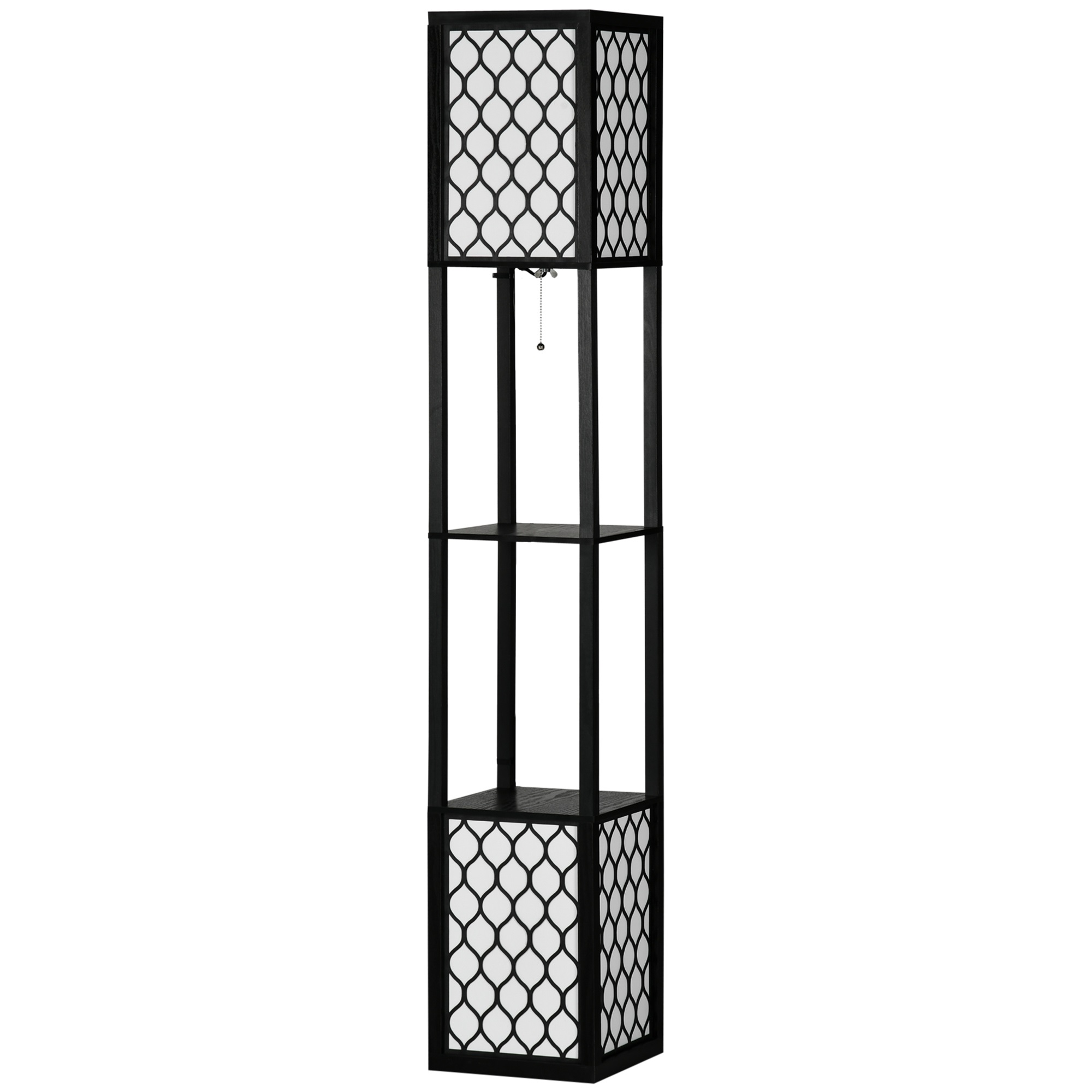 Moderne Stehlampe, 2 Ablagen, Zugschalter, 26 Cm X 26 Cm X 156 Cm, Schwarz-weiß