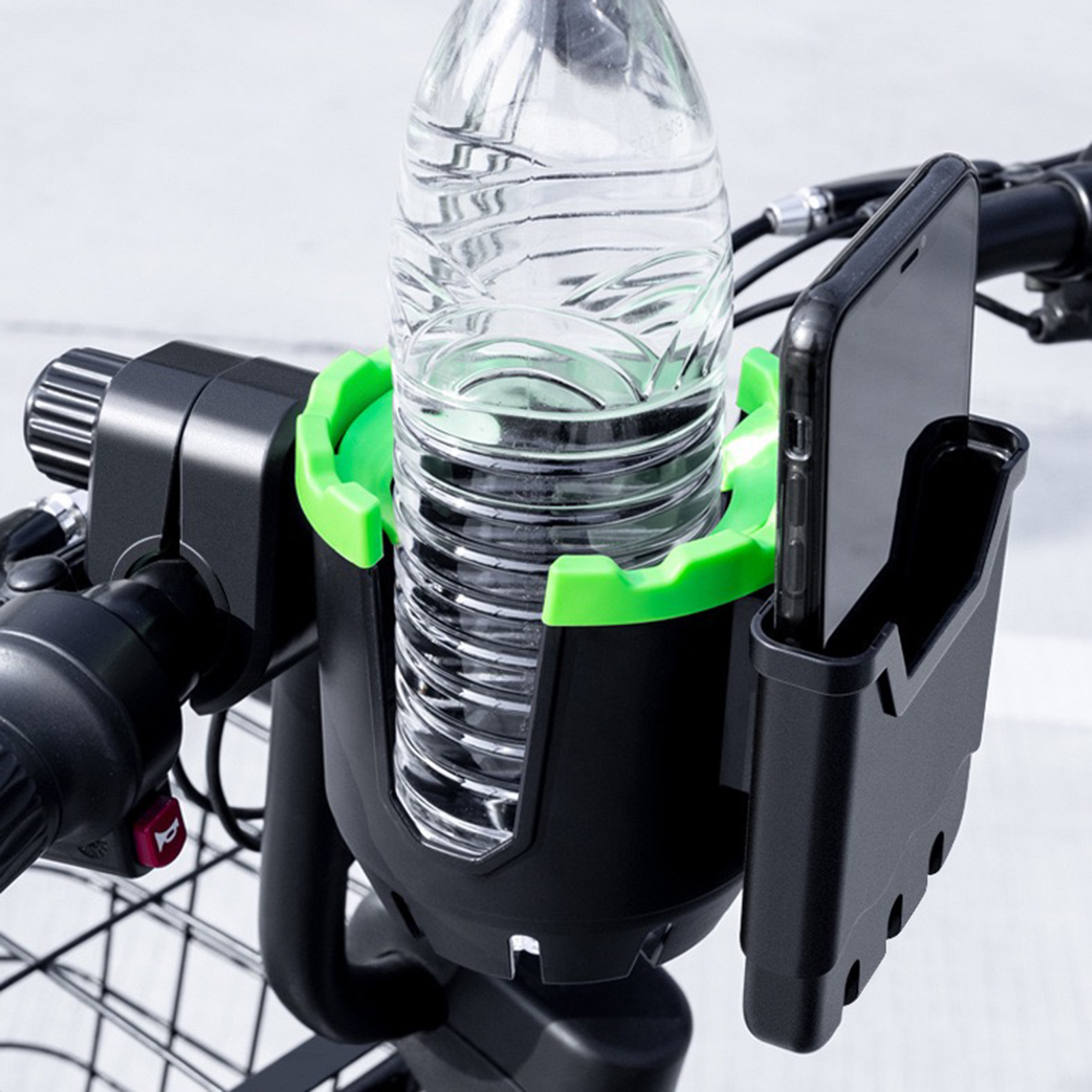2-in-1 Fahrrad-getränkehalter Mit Handyhalterung/organizer, 360° Drehbar, Für Fahrräder, Kinderwagen, Motorräder, Roller, Rollatoren, Fahrräder, Rollstühle Und Rollatoren