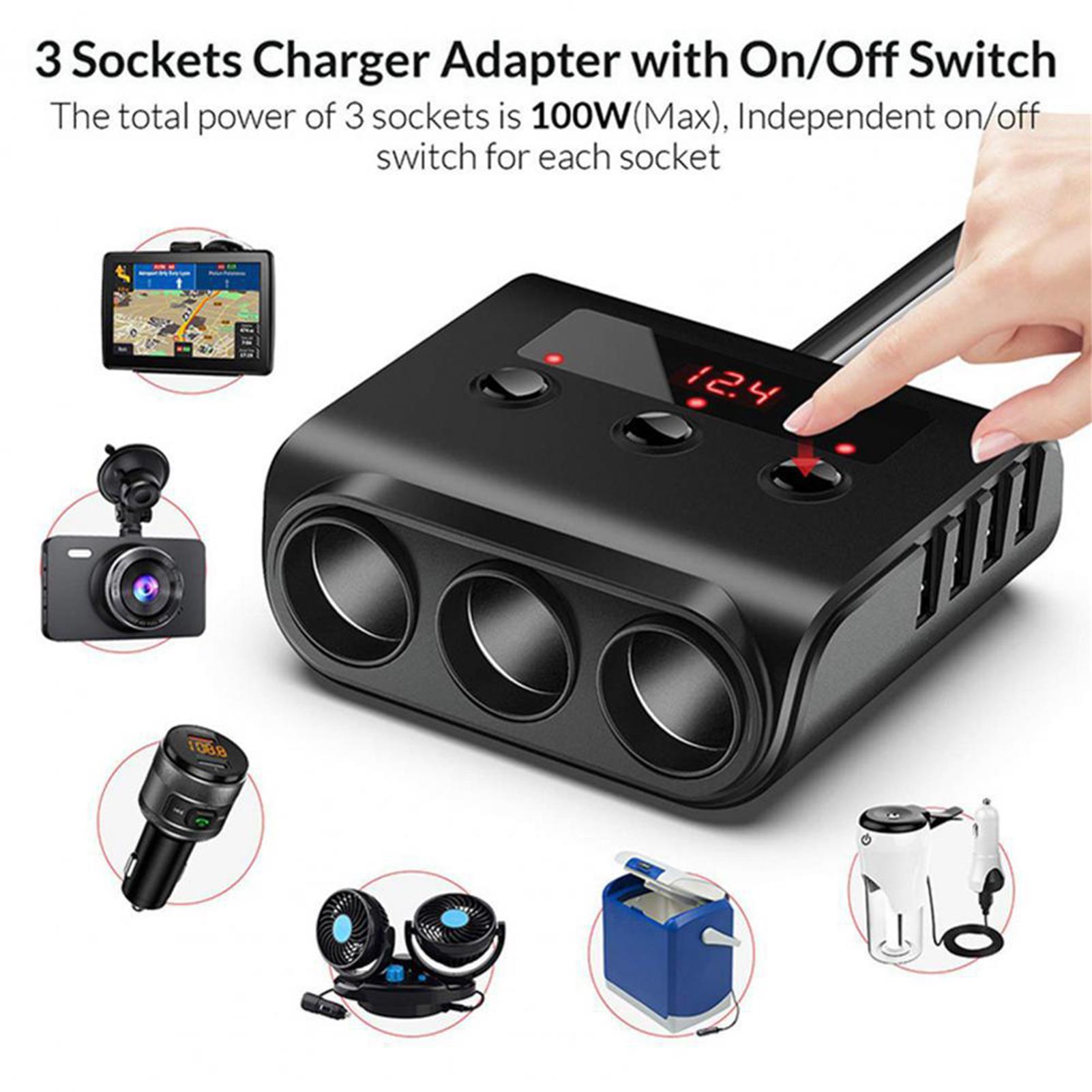1-zu-3-usb-kfz-zigarettenanzünder-adapter, 4 Usb-anschlüsse Mit Spannungsanzeigeschalter, 120 W