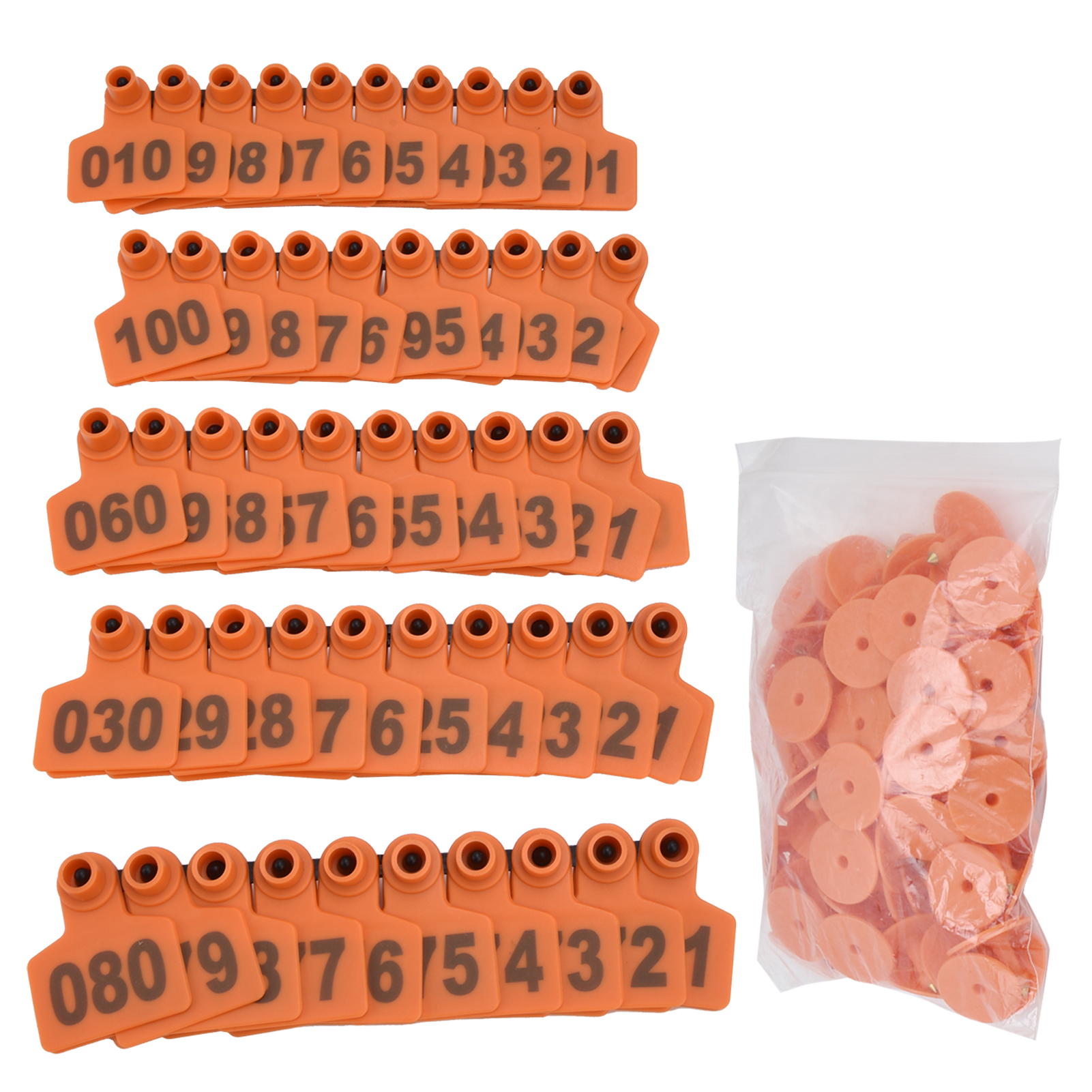 Konvolut Von 100 Tpu-ohrmarken – Orange – Nummern 001–100 – Schwein/kuh – Rind