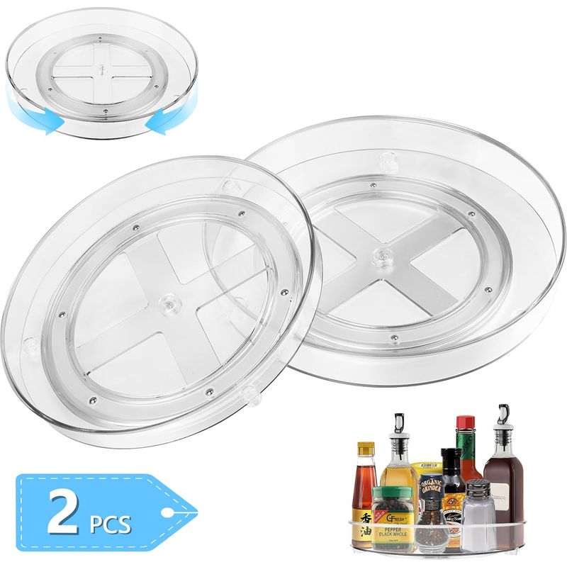 2-teiliger, Um 360° Drehbarer Küchendrehteller, Transparenter Kunststoff-lazy-susan-regal-organizer Für Gewürze, Snacks, Flaschen, Kosmetikartikel, Obst, Kühlschrank-organizer (23,5 Cm + 27 Cm)