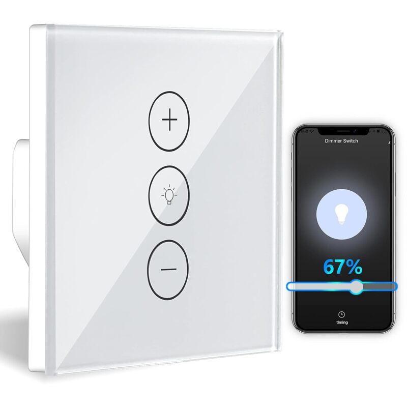 Wlan-dimmschalter (1–100 %) Mit Timer – Sprachsteuerung – Kompatibel Mit Gleichstrom-, Energiespar- Und Led-lampen – Einfache Installation An Verschiedenen Orten