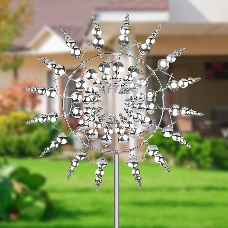 Metallwindmühle, Einzigartige Windturbinenskulpturen, Gartenwindmühle Mit Metallpfahl, Windspiel Für Die Außendekoration Von Bauernhöfen, Höfen Und Rasenflächen (silber)
