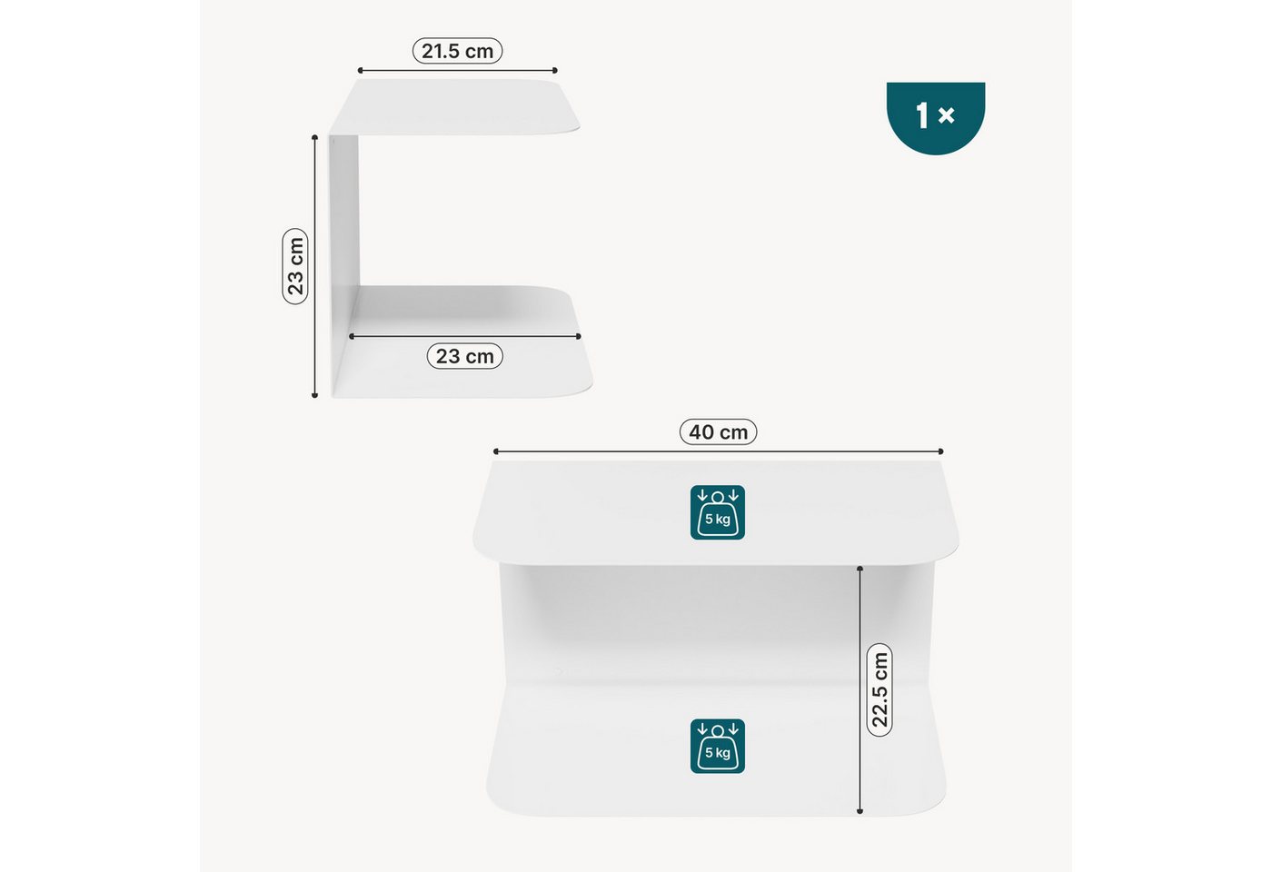 Wandnachttisch Notodden Stahl 40x23x23 Cm Weiß [en.casa] Bild 2