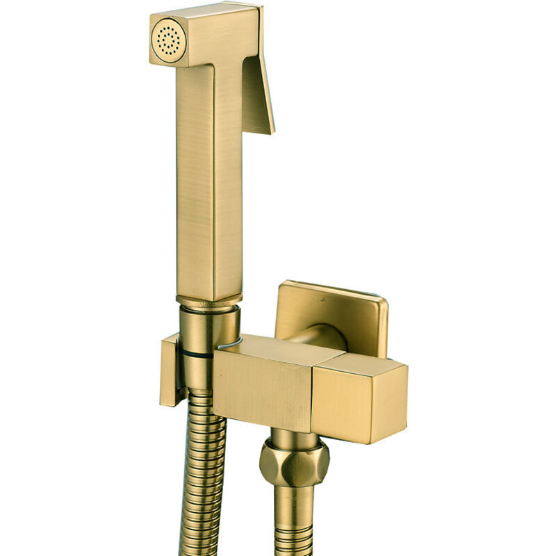 [neuwertig]quadratisches, Wandmontiertes Duschset Aus Verchromtem Messing Für Bidet (gebürstetes Gold) Zvd