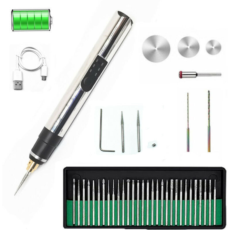 [neuwertig]elektrischer Gravierstift, Set Mit 42 Stiften, Usb-wiederaufladbarer Kabelloser Gravierer, Tragbarer Diy-rotationsgravierer Zum Gravieren Von Stein, Holz, Glas Und Silber.