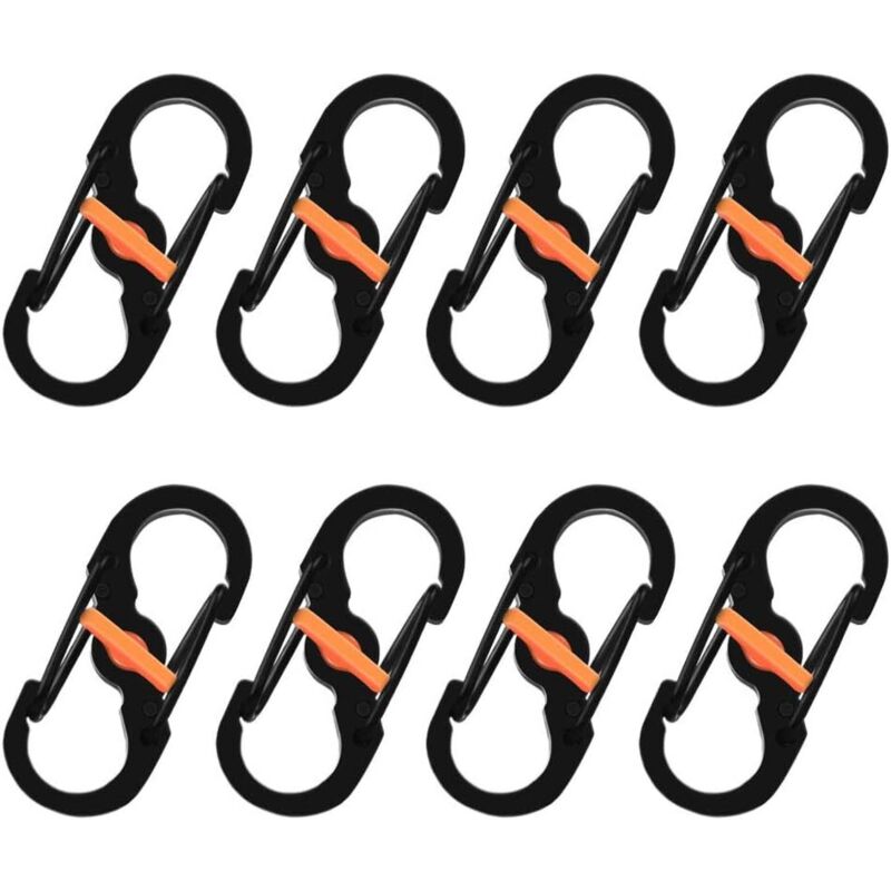 [neuwertig]8 S-förmige Karabiner, Metall-schnapphaken, Mini-s-förmige Karabiner, Schwarze Edelstahl-ringkarabiner Für Reisen, Camping, Wandern Und Angeln