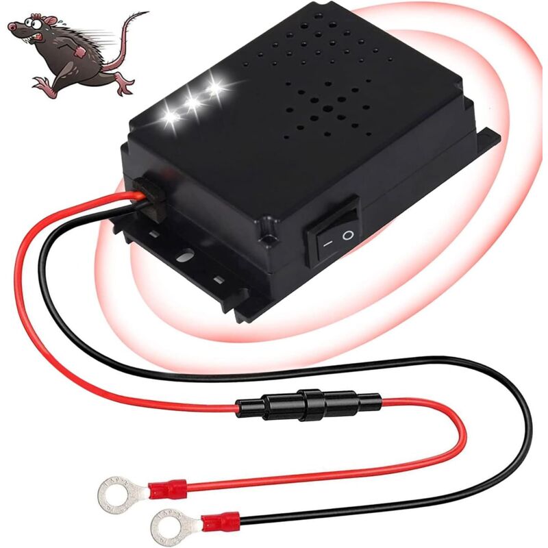 [neuwertig]das Marderabwehrgerät Mit Ultraschall Und Blinklicht Wird An Eine 12-v-autobatterie Im Motorraum Angeschlossen.