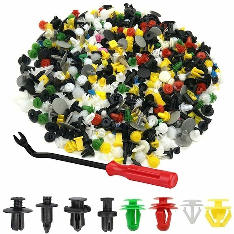[neuwertig]packung Mit 500 Kunststoffnietclips Für Die Innenausstattung Von Autos, Universelle Befestigungselemente Für Fahrzeugverkleidungen Und Türleisten Mit Ausbauwerkzeug, Verschiedene Formen Und