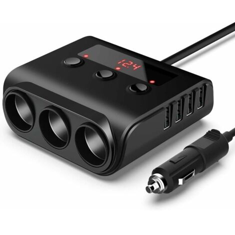 [neuwertig]100-w-/12-v-/24-v-kfz-zigarettenanzünderbuchse Mit 3 Anschlüssen + 4 Usb-ladeanschlüssen, Ladegerät Mit Led-voltmeter Und Schalter