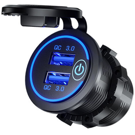 [neuwertig]1 Stück Schnelllade-usb-ladegerät 3.0 Mit Zwei Steckern, Wasserdicht, 36 W, 12 V/24 V, Schnellladefunktion, Usb-stecker Mit Touch-schalter Und Blauer Led, Diy-kit Für Auto, Boot, Marine, At