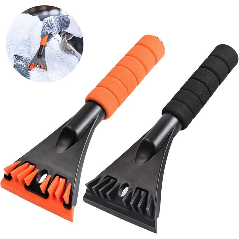 [neuwertig]2er-set Eiskratzer Für Autos, Zum Enteisen Von Windschutzscheiben Und Fenstern, Multifunktionale Schneeschaufel Mit Schaumstoffgriff – Schwarz & Orange