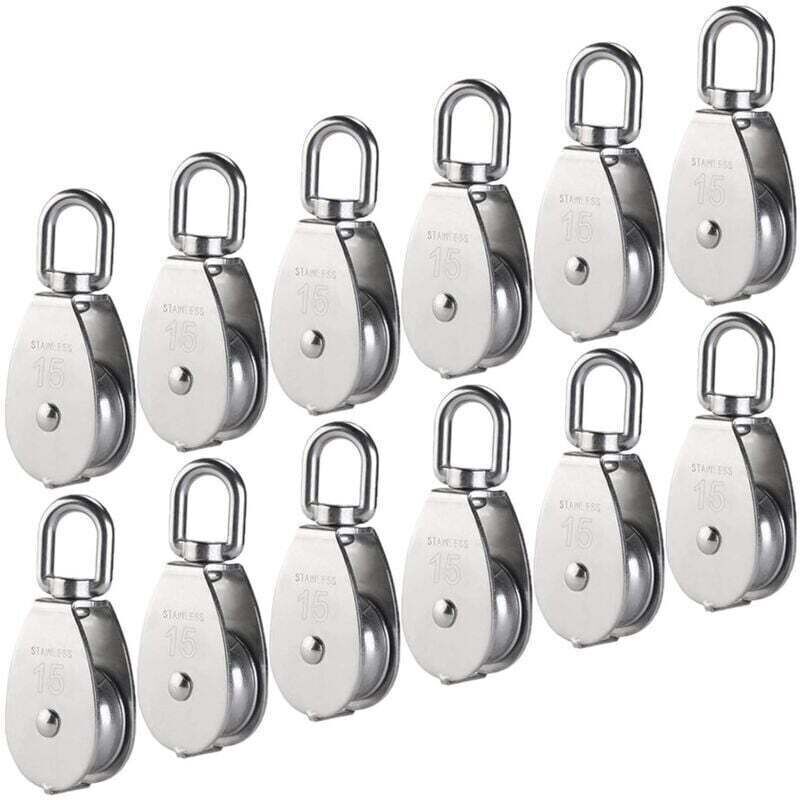 [neuwertig]m15 304 Edelstahl-einzelrolle, 15 Mm Einzelrollen-blockrolle, Kran-drehhaken, Glattes Drahtseil, Kabellalast 77 Lbs/35 Kg (12 Stück)