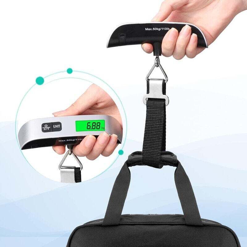 [neuwertig]elektronische Gepäckwaage, Tragbare Reisekofferwaage, Temperaturmessfunktion, Tara-funktion, Max. 50 Kg/110 Lb Für Reisen