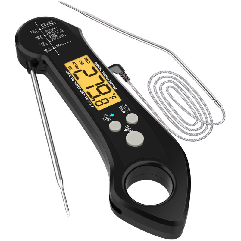 [neuwertig]wasserdichtes Digitales Fleischthermometer Mit Sofortanzeige, Hintergrundbeleuchteter, 11,6 Cm Langer, Faltbarer Sonde Und Kalibrierungsfunktion Zum Kochen Von Speisen, Süßigkeiten, Grillgu