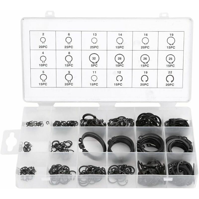 [neuwertig]300-teiliges E-clip-sprengring-shop-sortiment, Schwarzes Sicherungsring-kit, Sortiment Externe Sicherungsringe, 2 Mm Bis 32 Mm