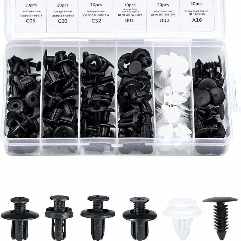 [neuwertig]innenverkleidungsclips, Kunststoffnietclips, Kunststoffnietbefestigungen, Schutzclips, Türverkleidungsschnallen, 100 Stück Pro Packung, 6 Schnallentypen, Verschiedene Kfz-befestigungselemen