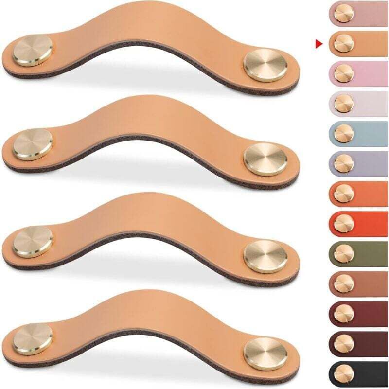 [neuwertig]vintage-möbelgriffset Aus Leder, 4-teilig, Beige, 128 Mm, Für Schranktüren, Kleiderschränke, Kommoden, Schubladen, Küchen Und Badezimmer