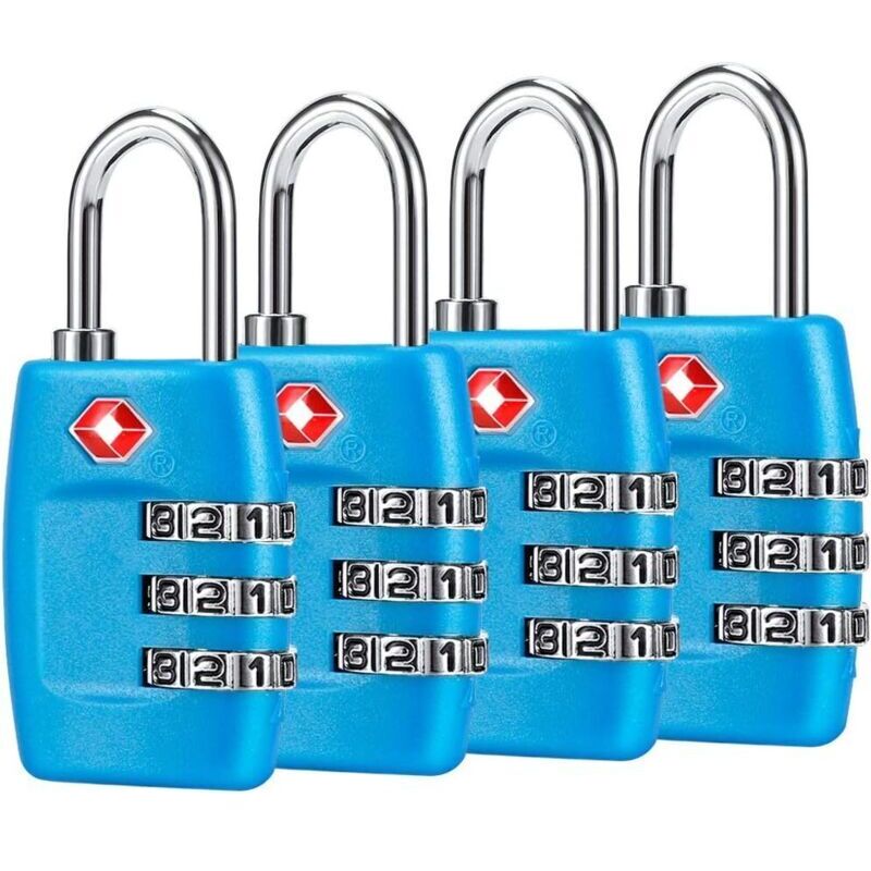 [neuwertig]3-stelliges Zahlenschloss Für Koffer, 4er-set Zugelassener Reiseschlösser, Blau