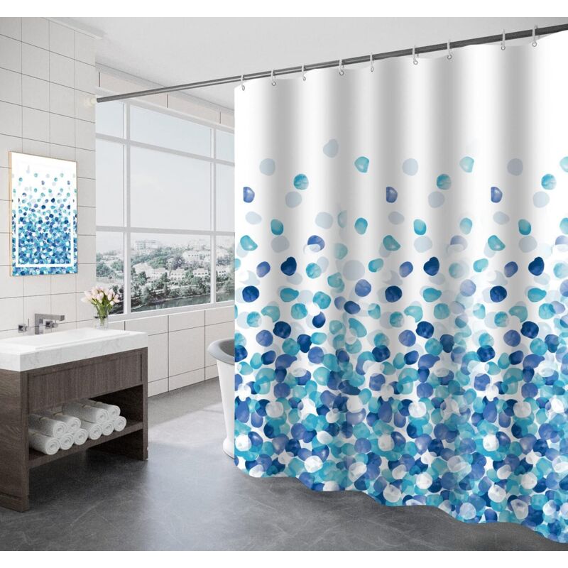 [neuwertig]duschvorhang 180 X 200 Cm, Schimmelresistent, Antibakteriell Und Geruchsneutral, Mit 12 Ringen Und Beschwertem Saum, Blaues Blütenblattmuster