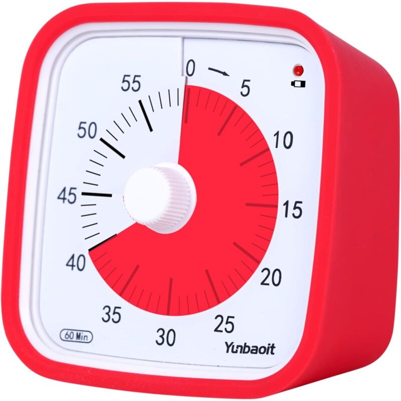 [neuwertig]visueller Timer Mit Schutzhülle, Verbesserter 60-minuten-countdown-timer Für Kinder Und Erwachsene Mit Warnung Bei Niedrigem Batteriestand, Geräuschloses Zeitmanagement-tool (rot)