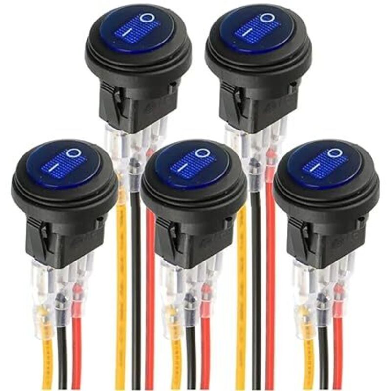 [neuwertig]blauer Runder Led-elektrolumineszenzschalter Kcd1-8 Wasserdichter Wippschalter 12v 20a Marine Und Verschiedene Wasserdichte 3-polige Beleuchtungen Mit Kabelsteuerung (5 Stück)