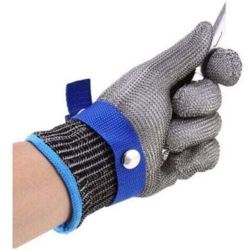 [neuwertig]metzgerhandschuh Aus Edelstahlgewebe, Hochleistungshandschuh, Blau, Schutzstufe 5, Xl