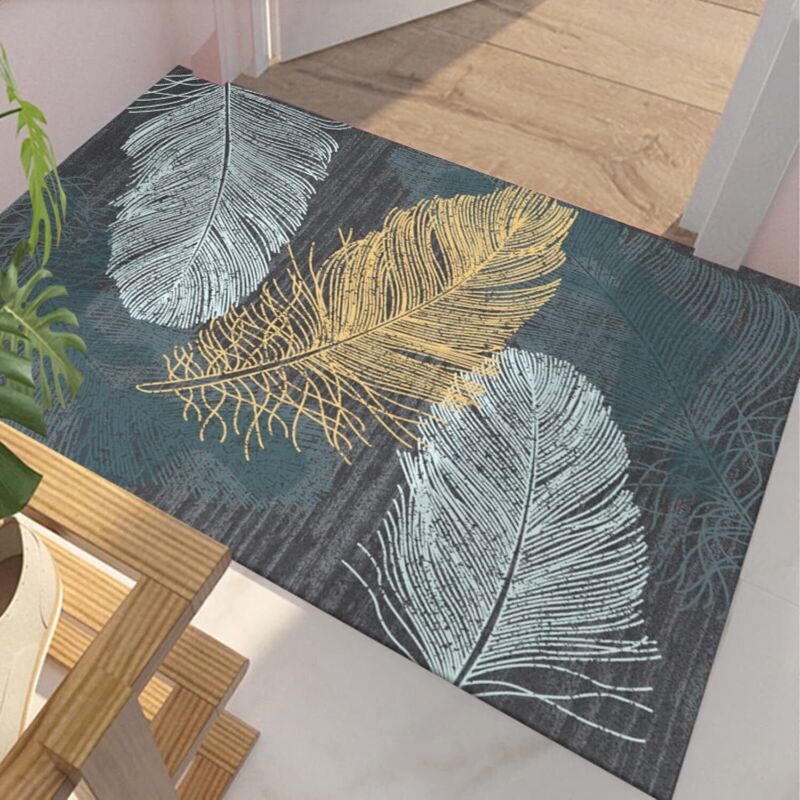 [neuwertig]wohnzimmerteppich, Schlafzimmerteppich Aus Weichem Samt Mit Federmuster, Blau-golden, 80 X 120 Cm – Dekoration – Inneneinrichtung