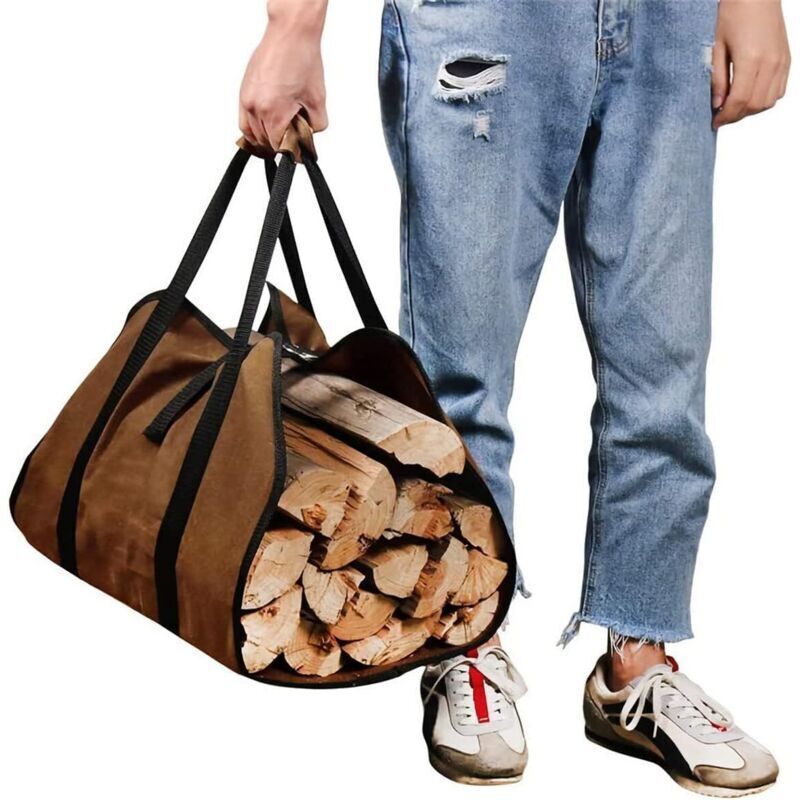 [neuwertig]großer Brennholzsack, Brennholzsack Aus Segeltuch, Wasserdichter Brennholzsack, Faltbares Kaminzubehör, Geeignet Für Holzöfen, Camping Und Strand (braun).