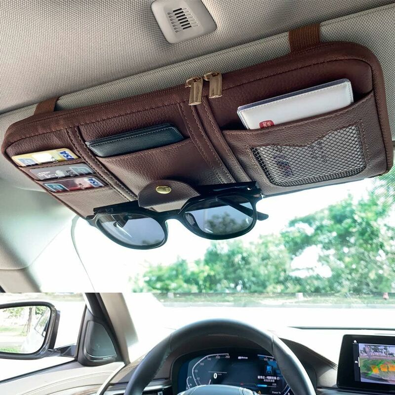 [neuwertig]organizer Für Die Sonnenblende Im Auto, Pu-leder, Organizer-halterung Für Cds/dvds, Bankkarten, Sonnenbrille, Aufbewahrungstasche, Mehrzweck, Braun