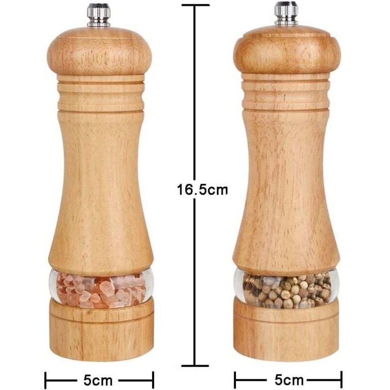 [neuwertig]set Aus 2 Salz- Und Pfefferstreuern Aus Holz, Verstellbar Mit Keramik-gewürzmühle, 15 Cm