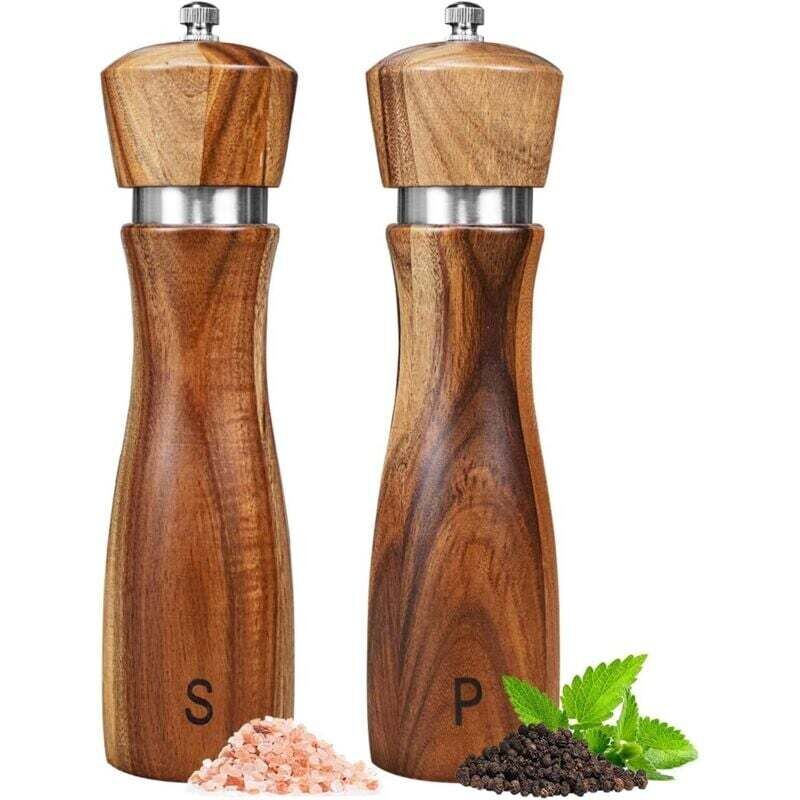 [neuwertig]salz- Und Pfeffermühlen-set Aus Akazienholz (zweiteilig), Salz- Und Pfeffermühlen-set Aus Holz, Salz- Und Pfefferstreuer, Geschirr, Keramikkern – 20 Cm