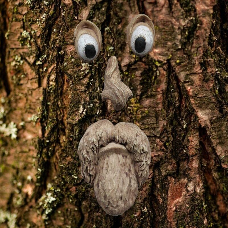 [neuwertig]3d-dekorationen Eines Alten Mannesgesichts An Einem Baum, Eine Lustige Und Originelle Baumgesichtsskulptur (a)