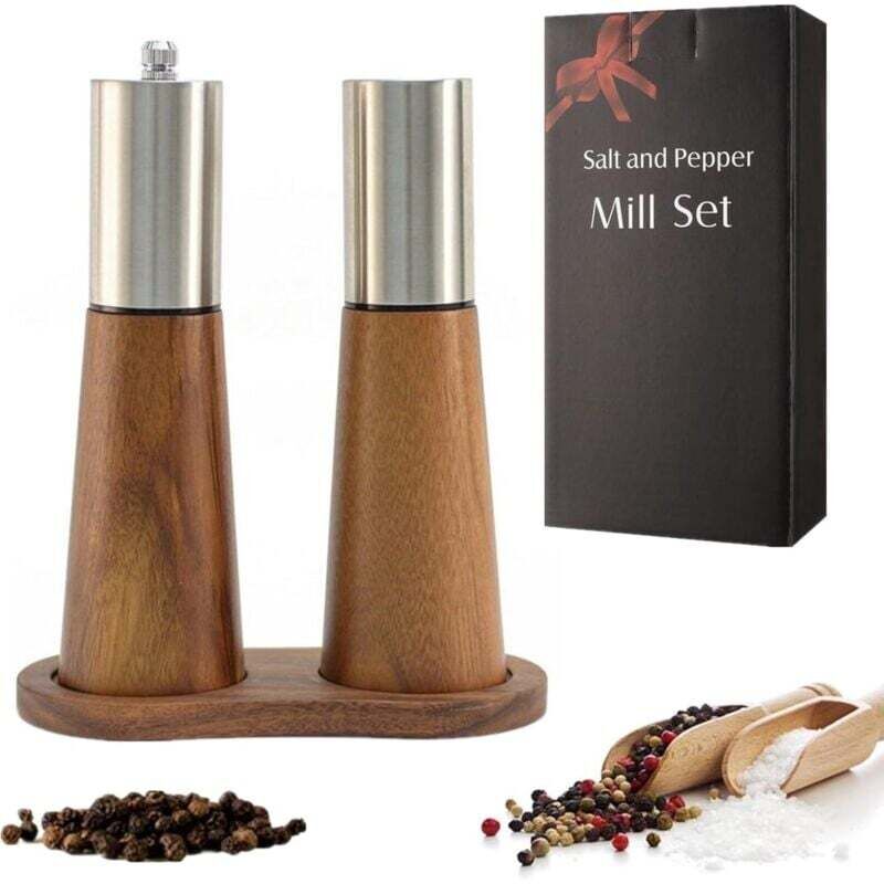 [neuwertig]set Aus 2 Öl- Und Pfefferstreuern Mit Skala, Aus Holz, Nachfüllbar, Mit Keramikring Und Verstellbarem Dosierer.