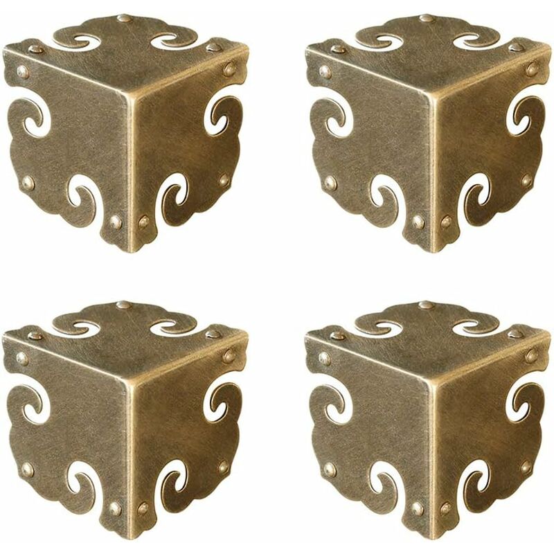 [neuwertig]set Mit 4 Vintage-eckenschützern Aus Reinem Messing, Für Schreibtisch, Schmuckkästchen, Geschenkbox, Dreiseitig (antikbronze)
