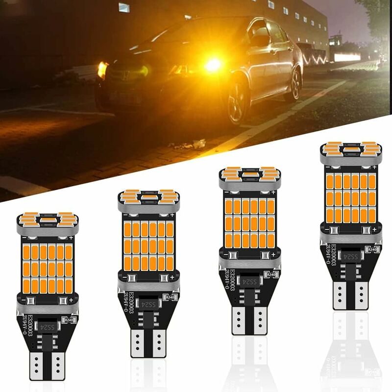 [neuwertig]4er-pack 921 912 T10 T15 Amber/gelb 800 Lumen 12v-24v Polaritätsunabhängig Extrem Hell Canbus Fehlerfrei Ak-4014 45pcs Chipsets Led-lampen Für Blinker, Rückfahrscheinwerfer Und Rückfahrsche