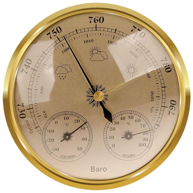 [neuwertig]analoge Wetterstation – Für Drinnen Und Draußen – Inklusive Barometer, Thermometer Und Hygrometer – Geeignet Für Garten Und Schlafzimmer (gold, 128 G)