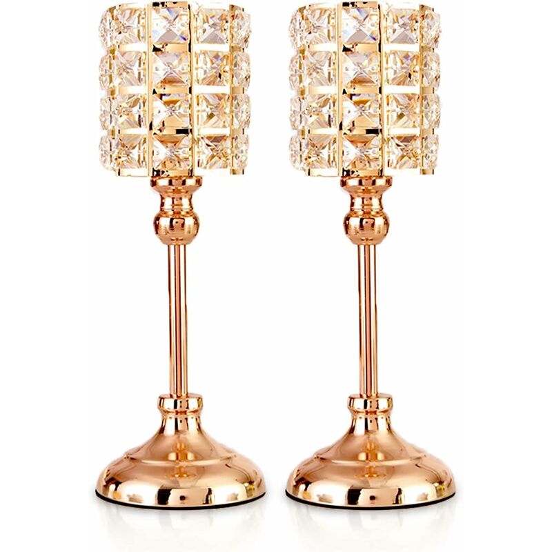 [neuwertig]2-teiliger Goldener Kristall-teelichtzylinder-metall-kronleuchter, Luxuriös, 35,5 Cm Hoch, Kerzenhalter-ornamente Für Weihnachten, Wohnzimmer, Hochzeits-tischdekorationen (groß)